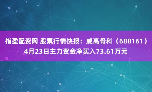 指盈配资网 股票行情快报：威高骨科（688161）4月23日主力资金净买入73.61万元
