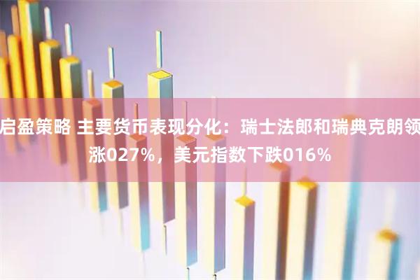 启盈策略 主要货币表现分化：瑞士法郎和瑞典克朗领涨027%，美元指数下跌016%