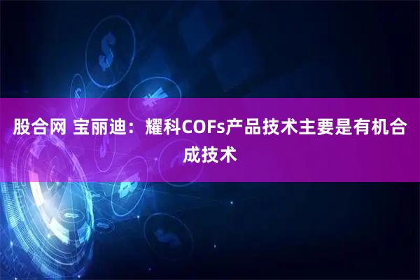 股合网 宝丽迪：耀科COFs产品技术主要是有机合成技术